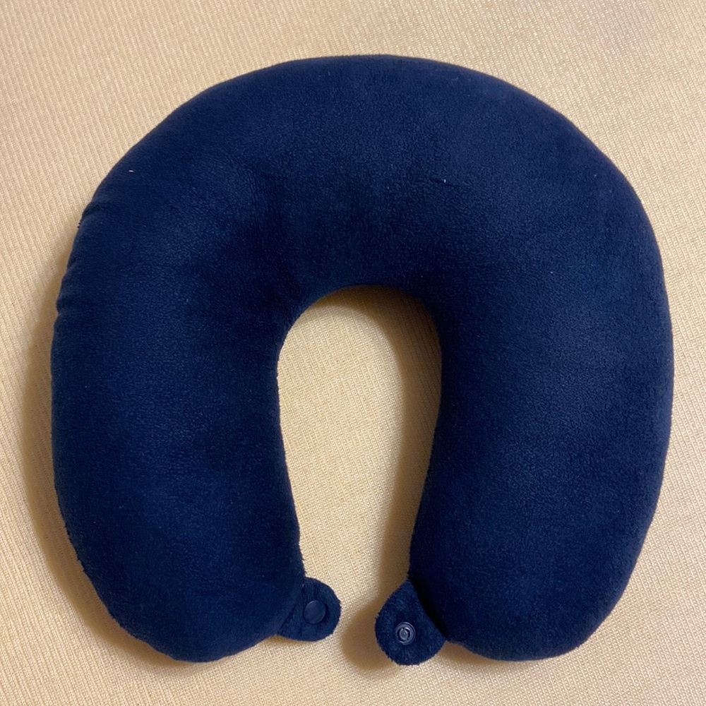 Airplane Travel Pillow. Blue. Snap Closure.